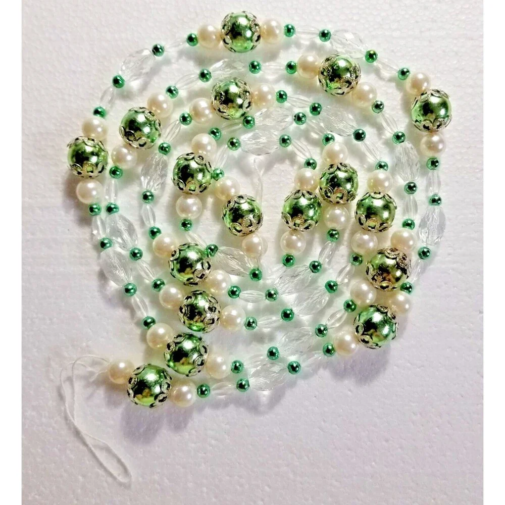Jewel & Beaded Garland Faux Pearls Green & Clear Beads Elegant Any Occasion